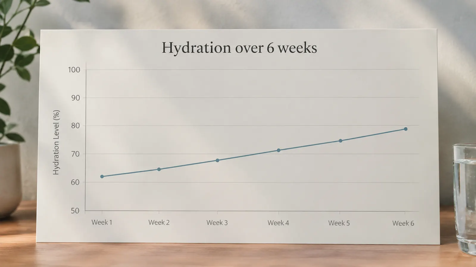 A simple line chart showing skin hydration rising over six weeks